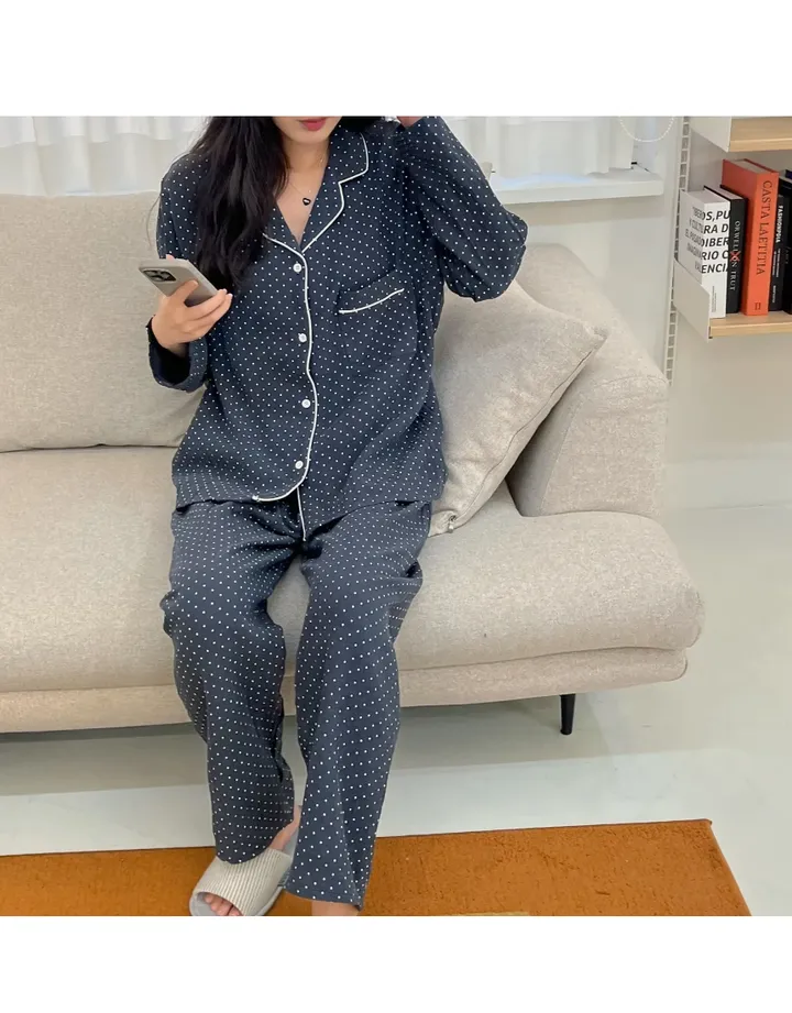 [2 size] [면 잠옷] 네이비 도트 땡땡이 잠옷 홈웨어 파자마 상세 이미지 11