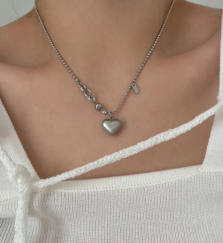 hno 무광 스지 하트 볼 군번줄 레이어드 숏 목걸이 상세 이미지 25