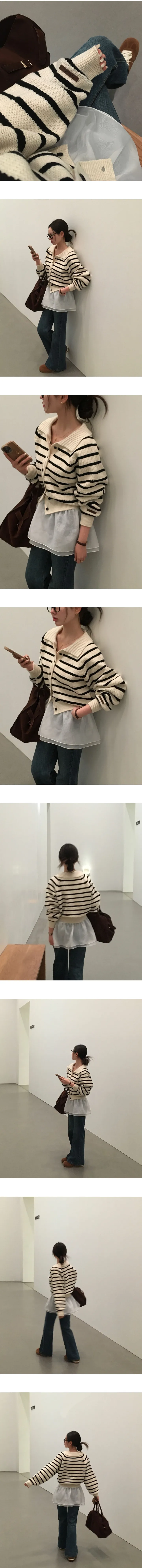 [당일출고][MADE/아방핏]엘르 스트라이프 단가라 니트 가디건 상세 이미지 4