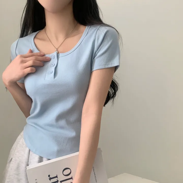 [MADE🤍/팔뚝반쪽핏!] 파스텔톤, 단추 유넥 기본 반팔티셔츠 - 5color 상세 이미지 15