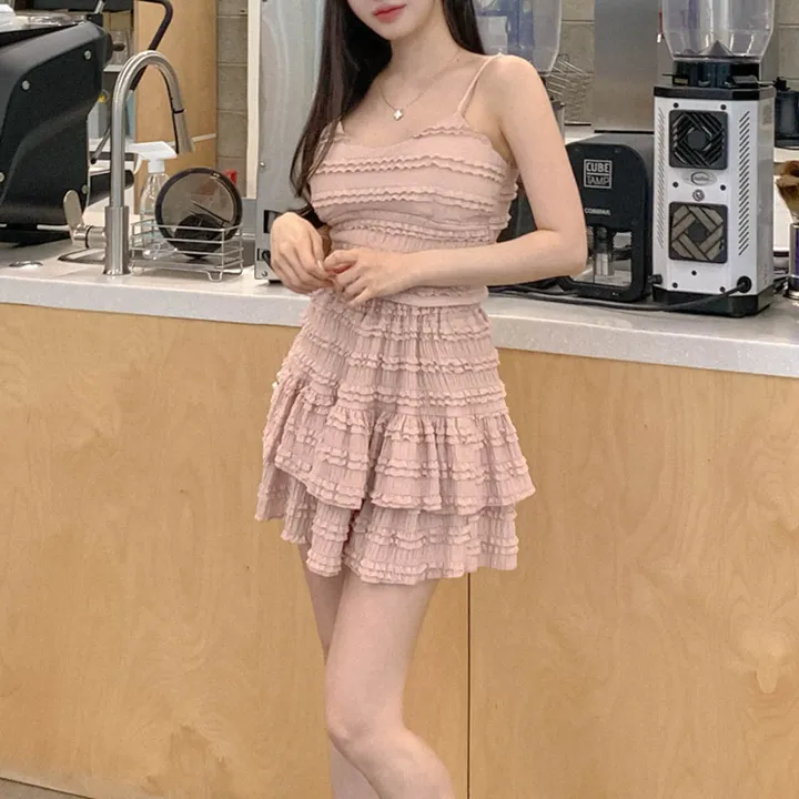 [나시스커트SET/고퀄ෆ러블리] 베링 레이스 프릴 뷔스티에 브이넥 캡 나시 + A라인 밴딩 캉캉 미니 스커트 투피스 세트 데이트룩 여행룩 바캉스룩 꾸안꾸 플리츠 발레코어 상세 이미지 30