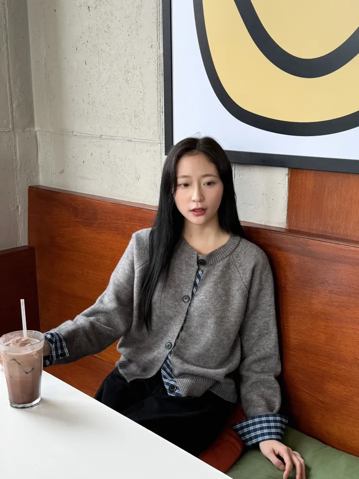 [5color/개강룩] 체크 배색 니트 가디건 상세 이미지 32