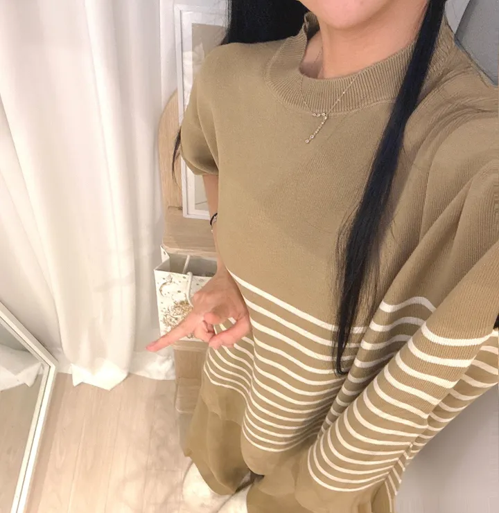*빠른출고 *체형커버굿 [*44-77/highqual] 모먼트 스프라이트 소프트 단가라 케이프 니트 + 밴딩 와이드 니트 팬츠 투피스 트레이닝세트 - 4color 상세 이미지 32