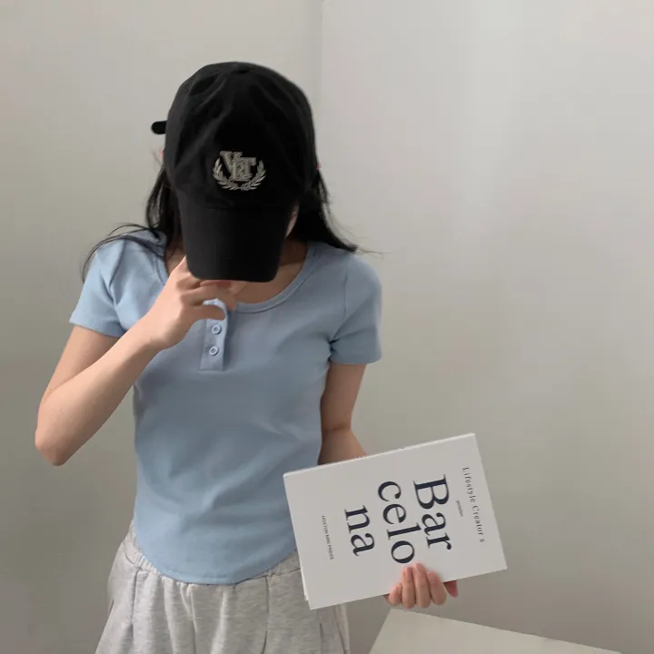 [MADE🤍/팔뚝반쪽핏!] 파스텔톤, 단추 유넥 기본 반팔티셔츠 - 5color 상세 이미지 19