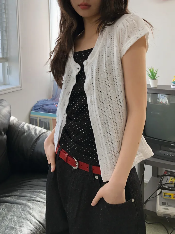 밤비 빈티지 펀칭 반팔 가디건 상세 이미지 31