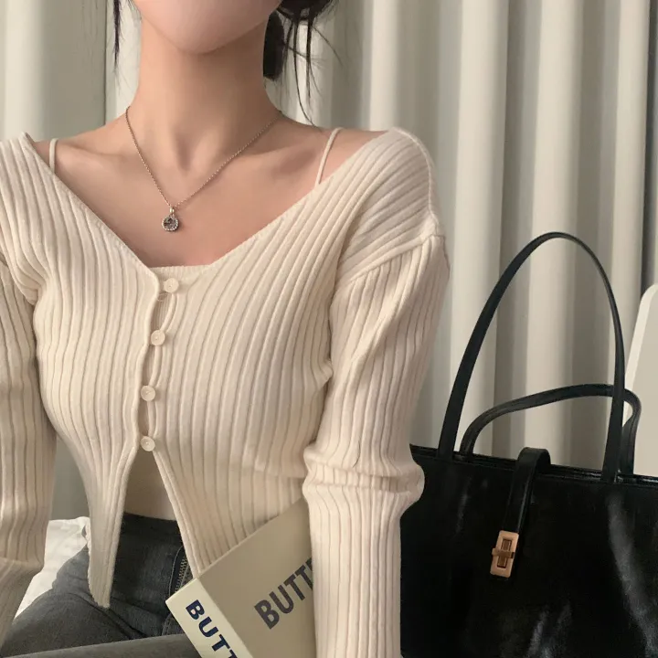 [선택가능/국내*.*] 청순한 무드, 골지 크롭 니트가디건+홀터 끈나시 셋업 - 5color 상세 이미지 10