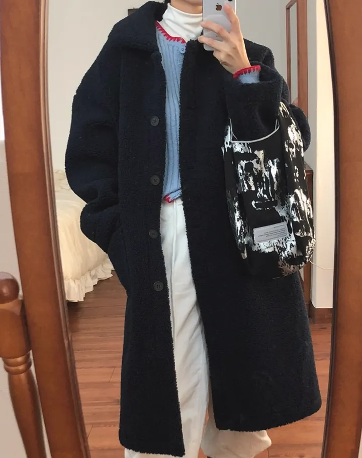 따뜻❤️뽀글이 털코트 겨울 카라 오버핏 롱코트 상세 이미지 10