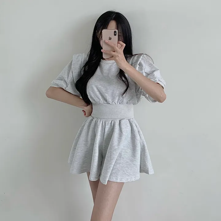 [치마바지/상하의SET] 로로 퍼프소매 반팔맨투맨 + 치마바지 투피스set 상세 이미지 20