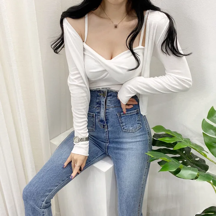 🚀당일발송🚀[몸매보정/글램룩] 봄 여름 가을 알프 숏 꽈베기 나시 가디건 세트 상세 이미지 12