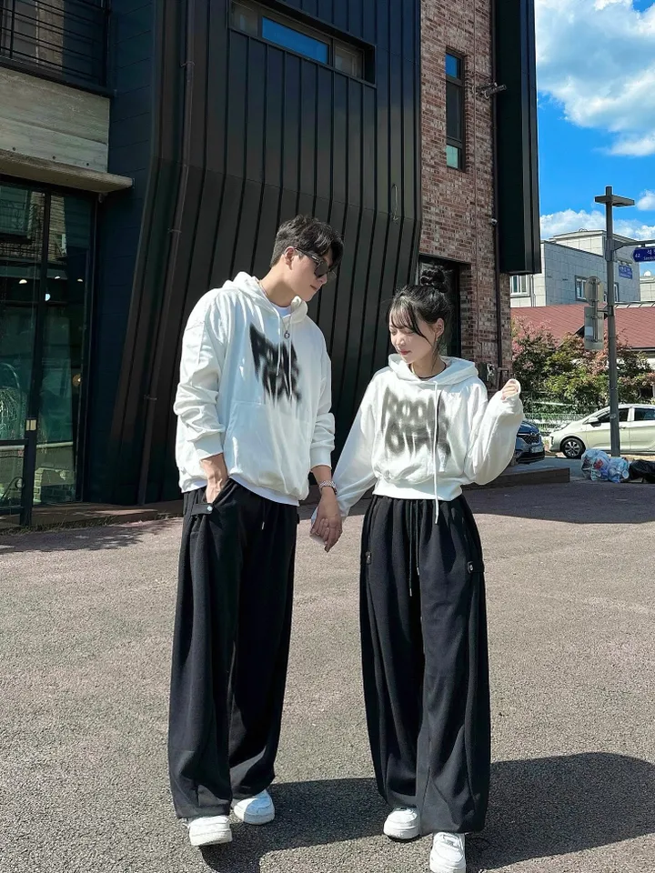 2사이즈/8컬러 커플 후드티 크롭 후드 남녀공용 오버핏 후드티 사이드 스냅 벌룬 팬츠 와이드 스트릿 긴팔 커플티 봄 가을 커플룩 시밀러룩 힙무드 루즈핏 꾸안꾸 트레이닝 세트 락스타 상세 이미지 9