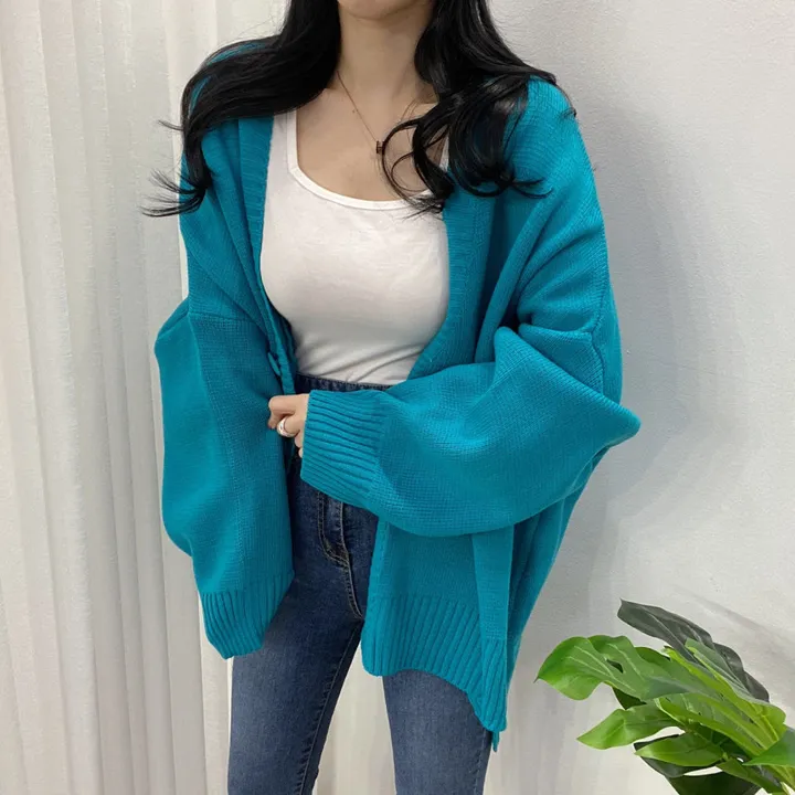 🚀당일발송-레드/블랙🚀[고퀄/데일리룩] 봄🌸 가을 디얼 터크 언발 오버핏 니트 가디건 상세 이미지 41