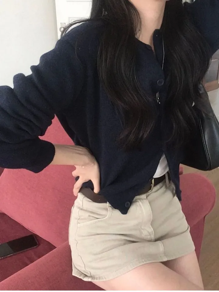 롯지 데일리 라운드 긴팔 가디건 (7color) - 가을 겨울 니트 기본 심플 베이직 버튼 간절기 아우터 상세 이미지 17