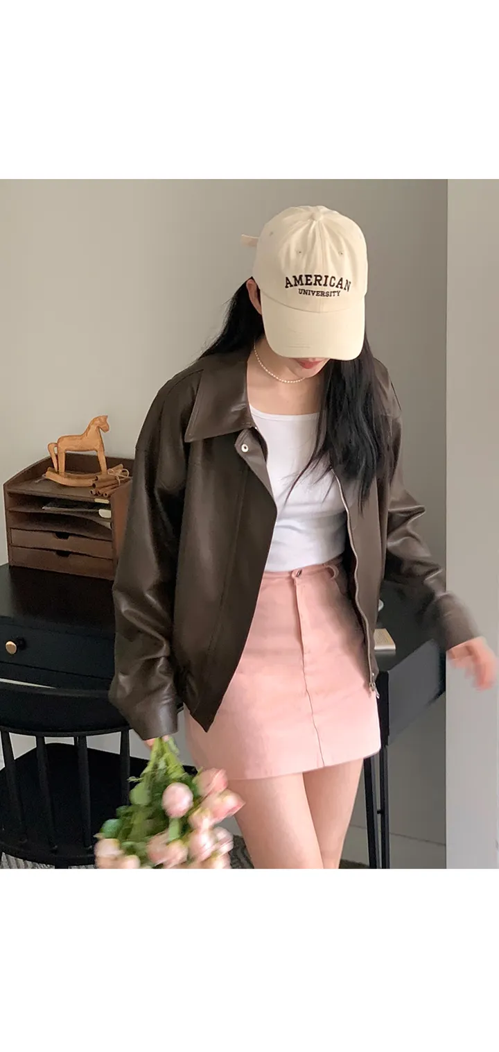 젤라또 카라넥 블루종 히든버튼 레더 가죽자켓 - 3color 상세 이미지 11