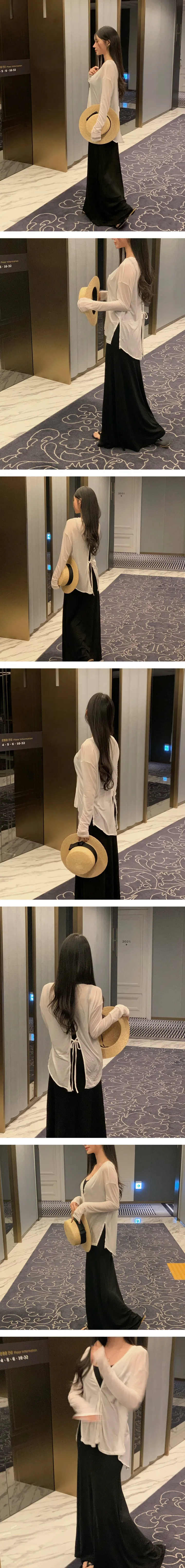 공항SET✈️[원피스+가디건세트] 캡내장⭕ 쫀쫀 스판 셔링 이너 맥시 끈 나시 롱원피스 커버업 여리 리본 백 트임 롱 언발 시스루 가디건 세트 원피스세트 상세 이미지 19