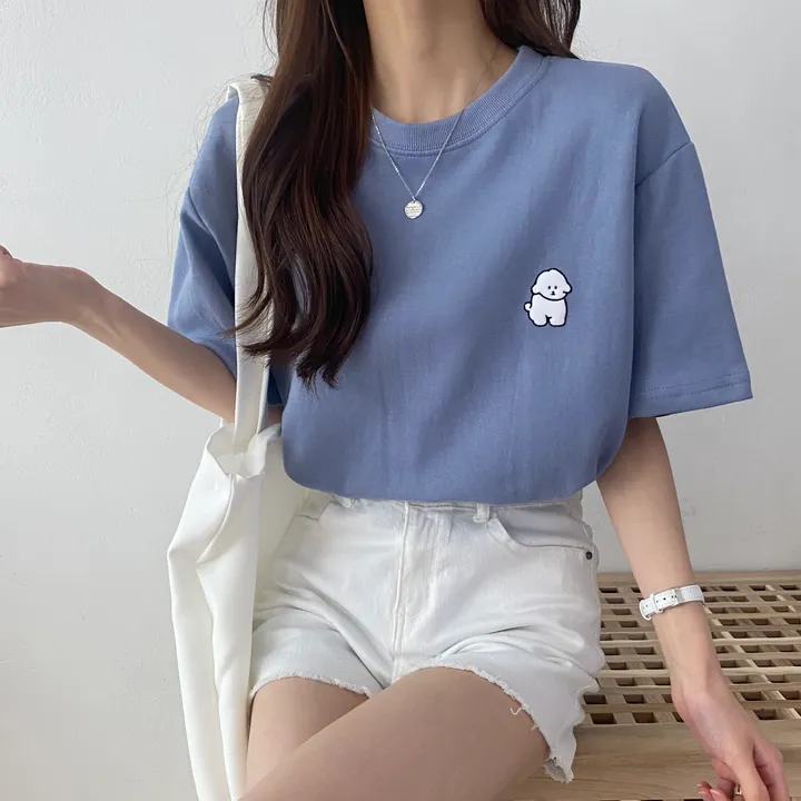 [묶음 할인/꾸안꾸] 귀여운 흰둥이 패치 반팔티 5color 상세 이미지 13