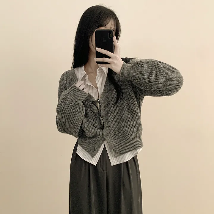 [캐시울/포근~] 고퀄! 아방핏 브이넥 하찌 크롭 벌룬 니트가디건 상세 이미지 10