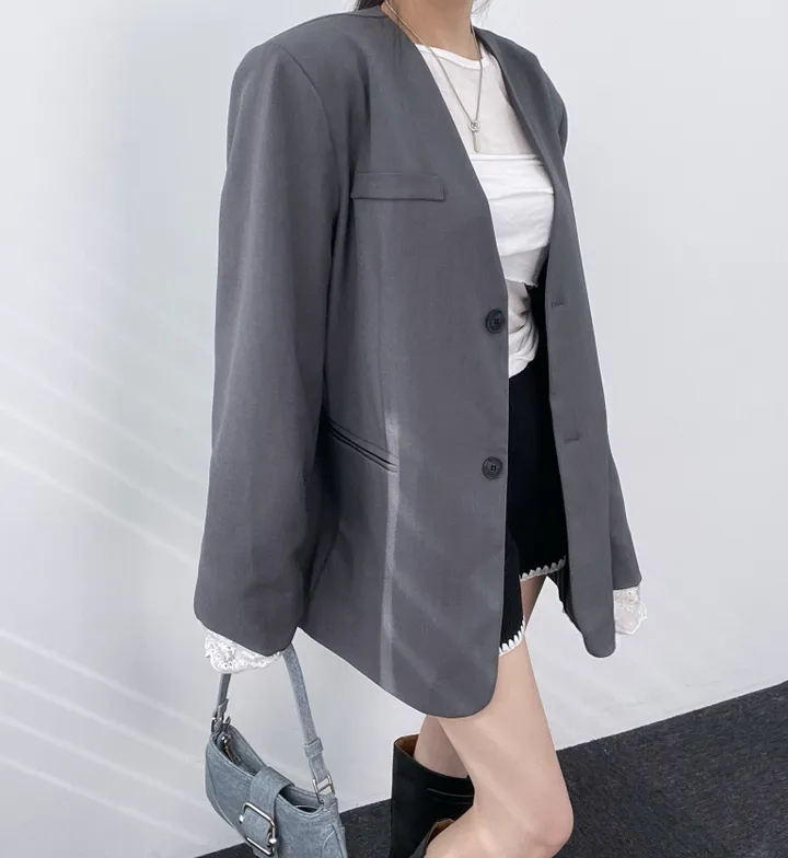 *핏대박레이스자켓* 봄옷 자켓 오버핏 레이어드 레이스 노카라 자켓 박시핏 봄아우터 봄자켓 레이스자켓 상세 이미지 40