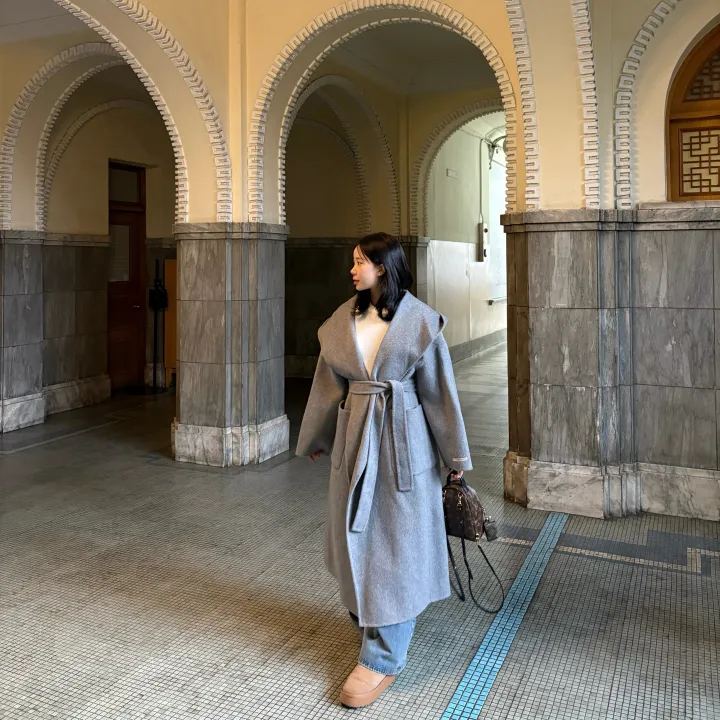 토토 후드 핸드메이드 울 롱 코트  *벨트,캐주얼,데일리,트임,따뜻 상세 이미지 11