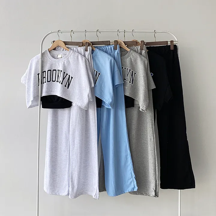 *묶음할인[반팔ver./쓰리세트가격!!] 브루프린팅 오버핏 크롭반팔티+나시+일자와이드핏 밴딩팬츠 트레이닝세트 상세 이미지 32