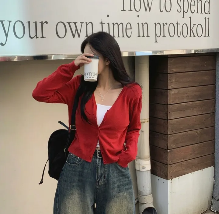 당일출고🚀,문의폭주[MD강추] 픽미 브이넥 꾸안꾸 여리핏 레이어드 베이직 간절기 아우터 긴팔 니트 가디건 -6color 상세 이미지 6