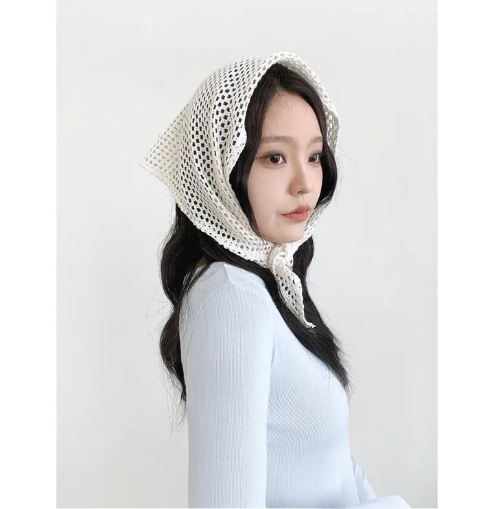 [2col/신상할인] 린 펀칭 니트 헤어커치프 여성 휴양지 봄 여름 스카프 보넷 두건 상세 이미지 6