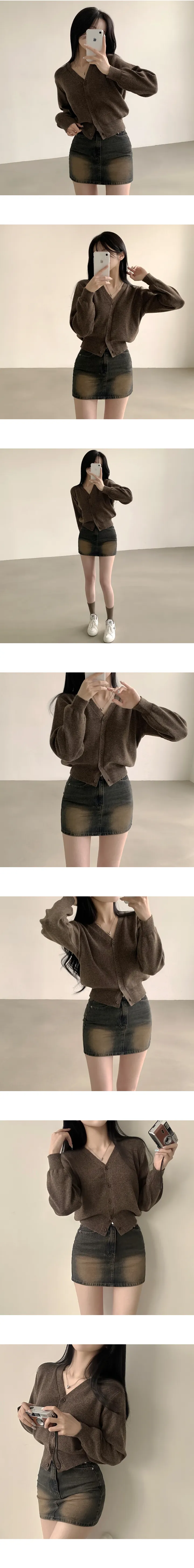[허리잘록~/부드러워요] 말라보이는, 브이넥 무지 크롭 긴팔 니트가디건 (10color) 상세 이미지 5