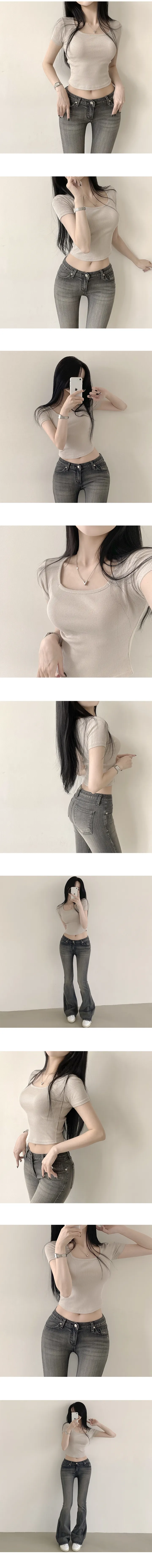 [쫀쫀!,슬림핏/필수템] 몸매 예뻐보이는, 쫀득 스퀘어넥 골지 크롭 반팔티셔츠 (10color) 상세 이미지 9