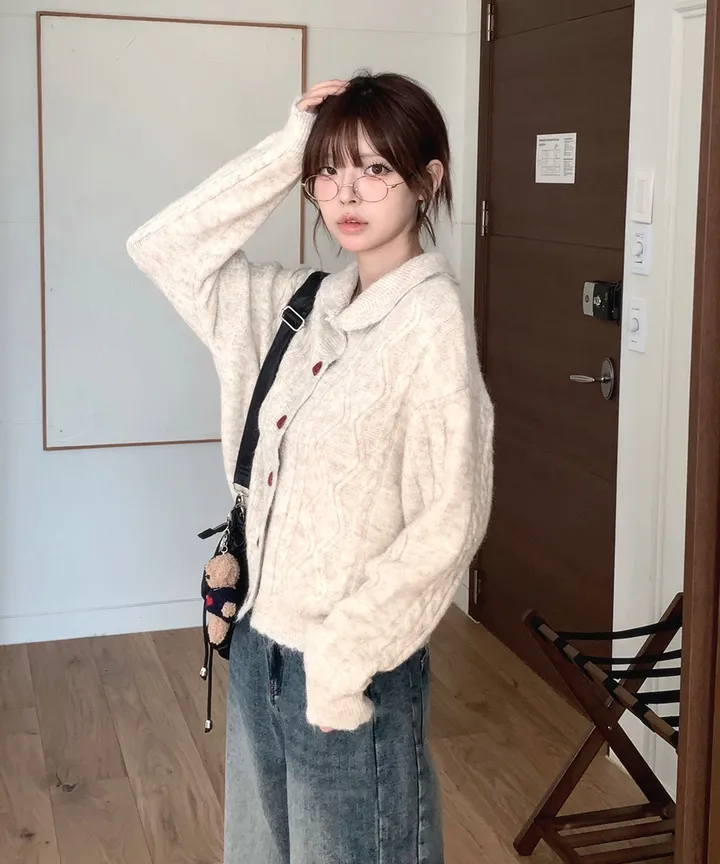 [MD추천✨러블리] 우토 하트 단추 카라 배색 니트 가디건 봄 가을 / 니트가디건 가디건 봄가디건 아우터 바람막이 청자켓 뮤잉 상세 이미지 20