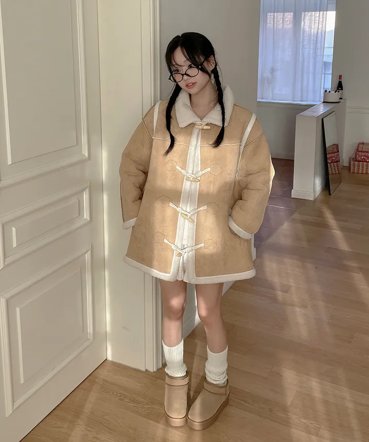 [최저가💗떡볶이코트🤎] 멘지 스웨이드 양털 하프 떡볶이 코트 겨울 / 연말룩 크리스마스 겨울아우터 겨울코트 양털자켓 패딩 뮤잉 상세 이미지 4