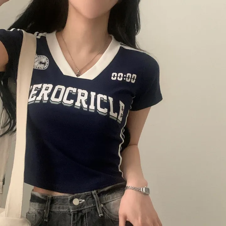 [찐만족도100%🤍] 블록코어 져지 배색 레터링 스트릿 크롭 반팔티셔츠 - 6color 상세 이미지 10