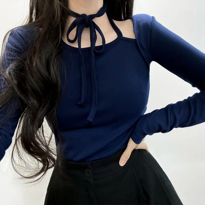 봄신상🌺 [모델강추/3color] 홀터넥 리본 스트랩 어깨 트임 티셔츠 상세 이미지 17
