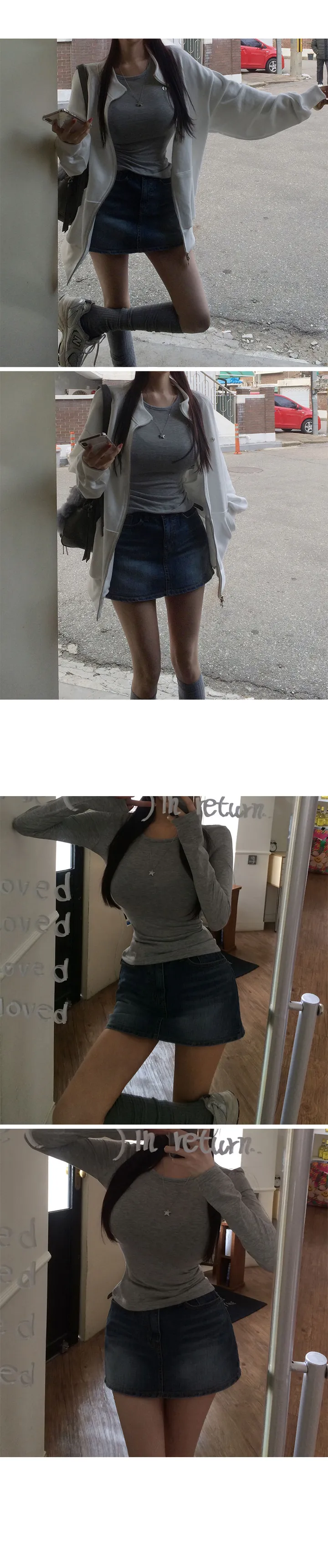 (2size)[매일입는/잘록허리!] made 레터 슬림 라운드 긴팔티 기본티 약기모 상세 이미지 15