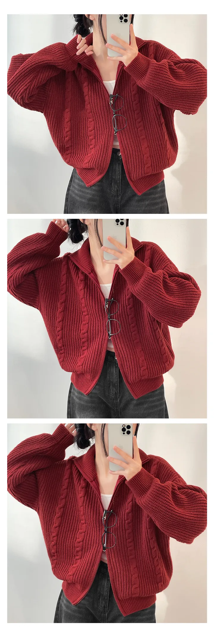 [도톰따뜻🧶아방핏]폭닥 투웨이 하이넥 루즈핏 꽈배기 니트 집업(5color) 상세 이미지 22