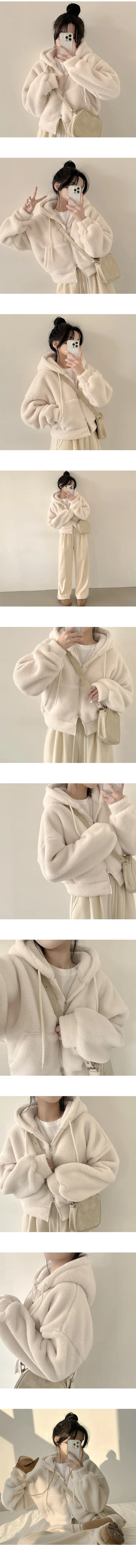 [고중량,왕도톰!/겨울까지~] 귀여운 아방핏, 뽀글이 밍크 투웨이 크롭 후드집업 점퍼 (4color) 상세 이미지 4