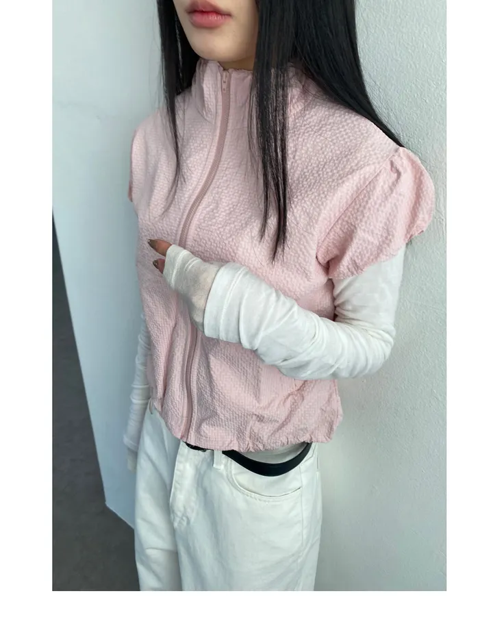 3일만할인[자체제작🍑국내고퀄/러블리룩📸] 시어서커 퍼프 셔링 반목 바람막이 상세 이미지 4