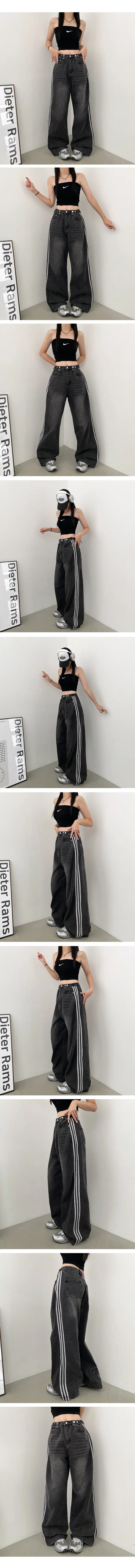 투웨이 삼선 스트링 데님 와이드 조거 팬츠 (2color) 상세 이미지 3