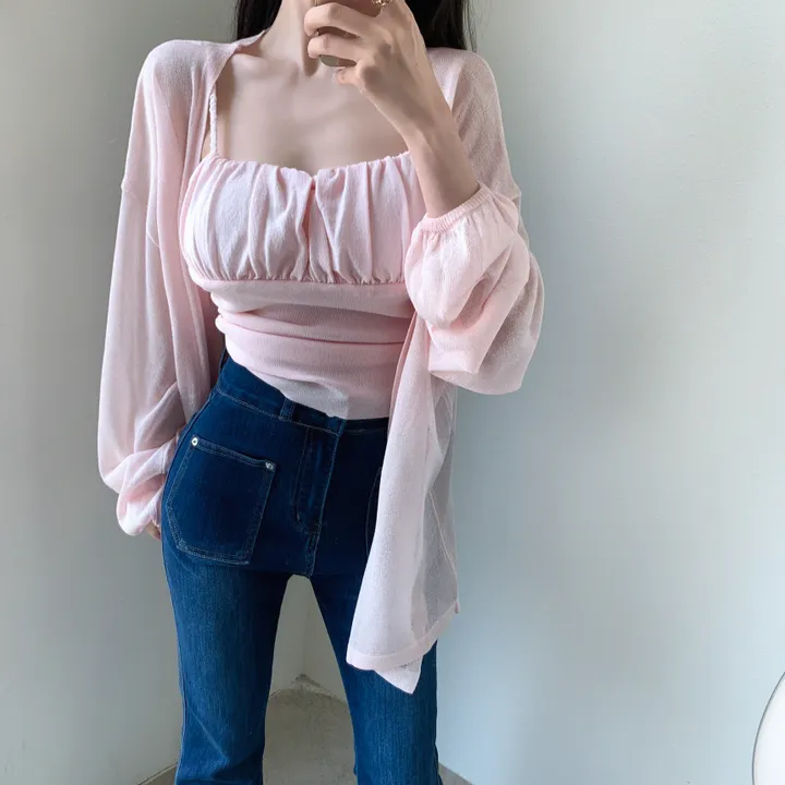로코 셔링탑set 루즈핏 가디건 상세 이미지 16
