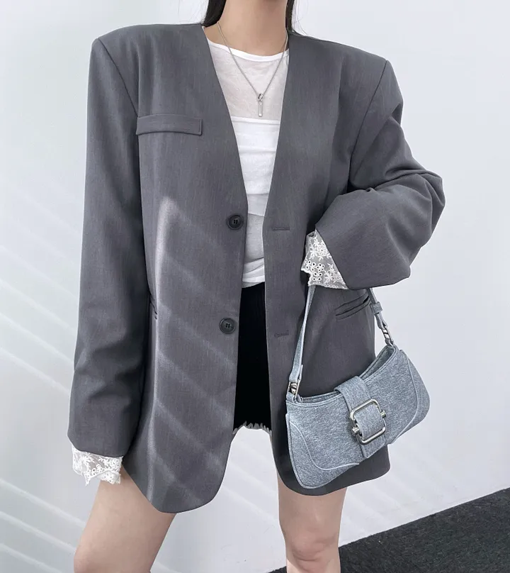 *핏대박레이스자켓* 봄옷 자켓 오버핏 레이어드 레이스 노카라 자켓 박시핏 봄아우터 봄자켓 레이스자켓 상세 이미지 36