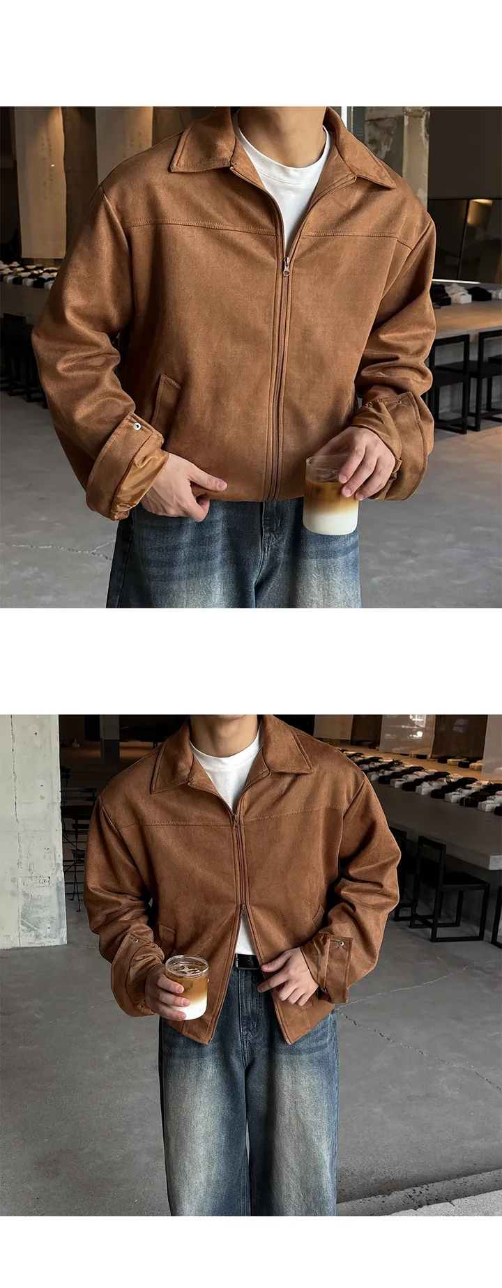 [1+1할인/당일출고] 투웨이 절개 스웨이드 오버핏 크롭 자켓 상세 이미지 11