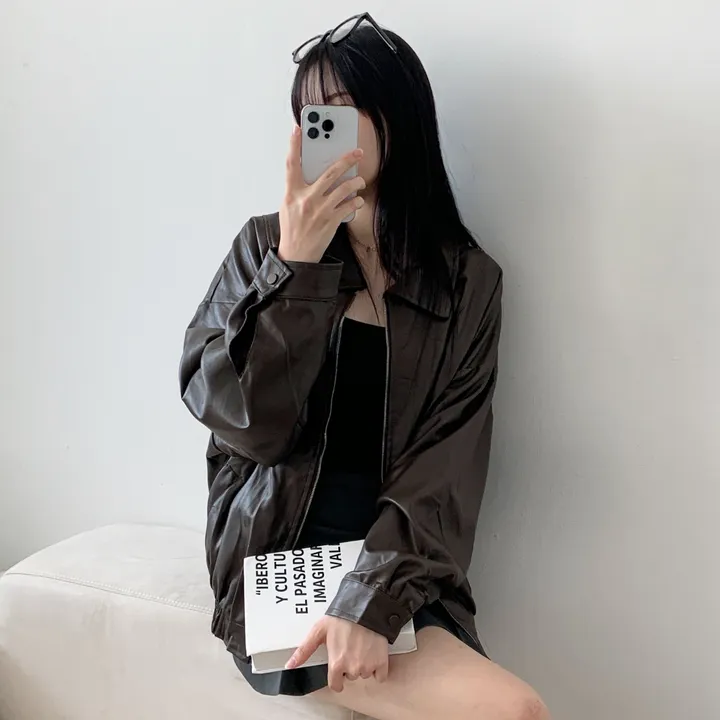 [매출1위❤️‍🔥]페일 오버핏 레더 자켓 / 가죽자켓 점퍼 레더 힙무드 빈티지 유니크 y2k 스트릿 봄신상 상세 이미지 3