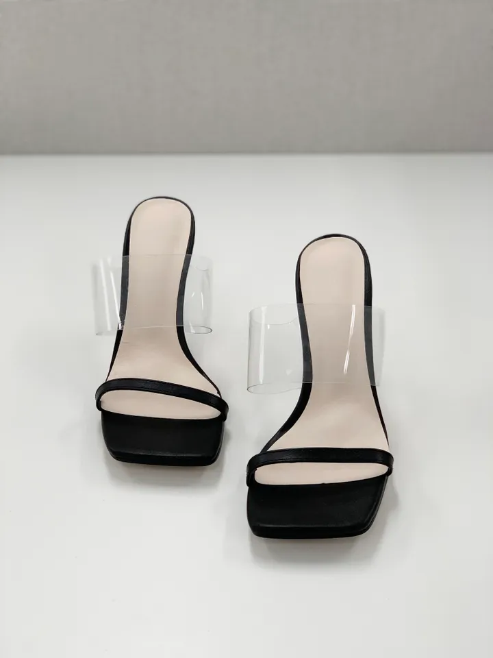 🔥개편한힐9cm/주문폭주🔥 섹시 투명 끈 스트랩 뮬 편한 힐 여름 슬리퍼 예쁜 하이힐 (화이트/블랙/뱀피) 상세 이미지 11