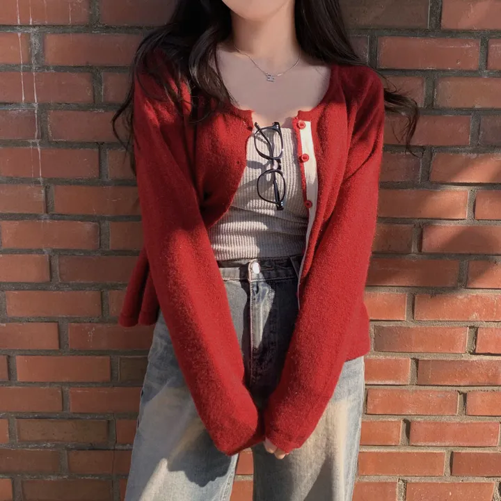 [new컬러추가!/피부하얘보이는❤️]얼굴에 형광등 켰어? 피부 하얘보이는 이유2, 배색 라인 라운드넥 니트 가디건 상세 이미지 10