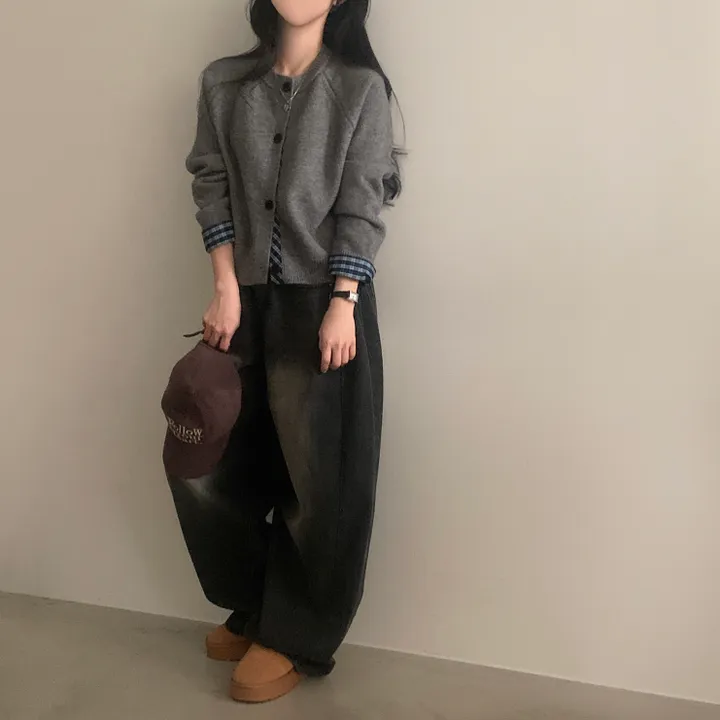 [저렴이X,원단달라요!/긱시크🤍] 버른 체크 레이어드 셔츠 배색 니트 가디건 - 5color 상세 이미지 13