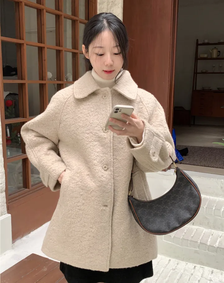 [안감누빔]테이퍼 부클 하프코트*베이지 당일발송 상세 이미지 4