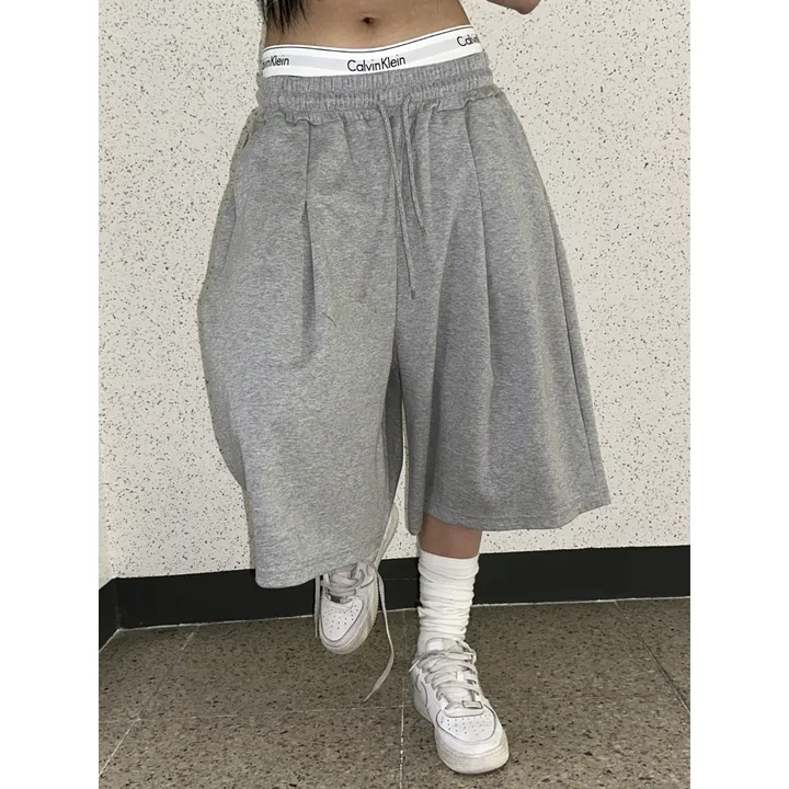 [UNISEX/기획특가/소장추천!/3size!]사이드 폴드 핀턱 포인트 루즈 와이드 벌룬 버뮤다 하프 트레이닝 팬츠(2color) 상세 이미지 56