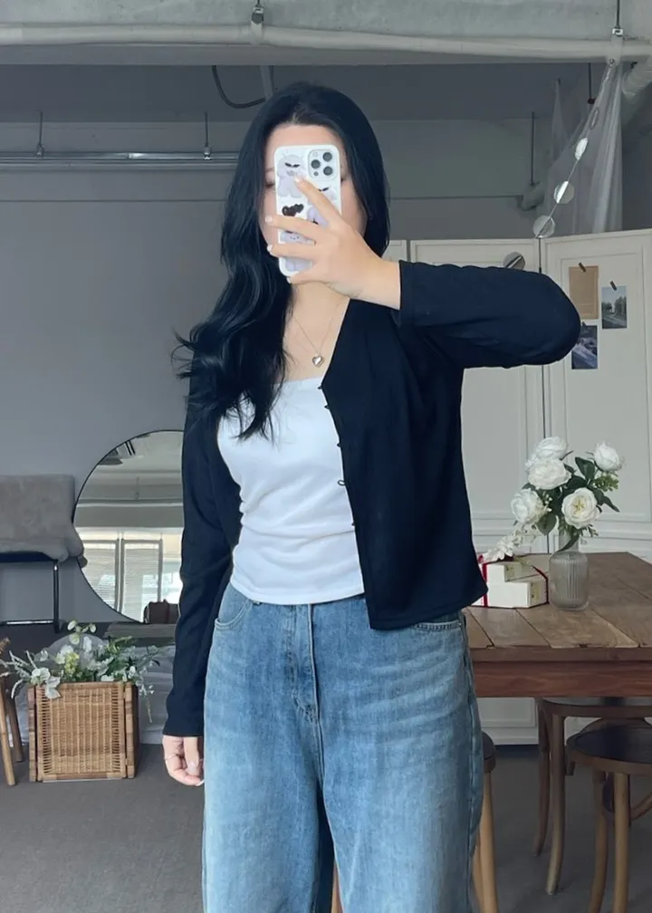 [2사이즈] 색감굿@ 가디건 브이넥 레이어드 여리핏 빅사이즈 크롭 봄옷  통통 베이직 꾸안꾸 상세 이미지 56