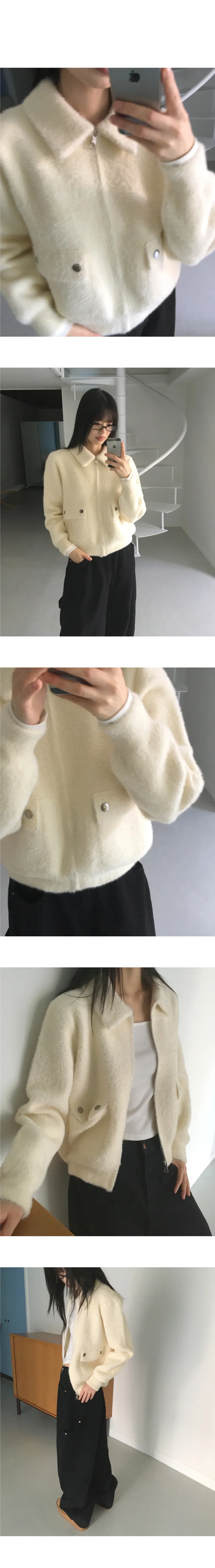 [도톰❤️‍🔥] 라우슨 플랩 포켓 앙고라 퍼 카라 집업 상세 이미지 4