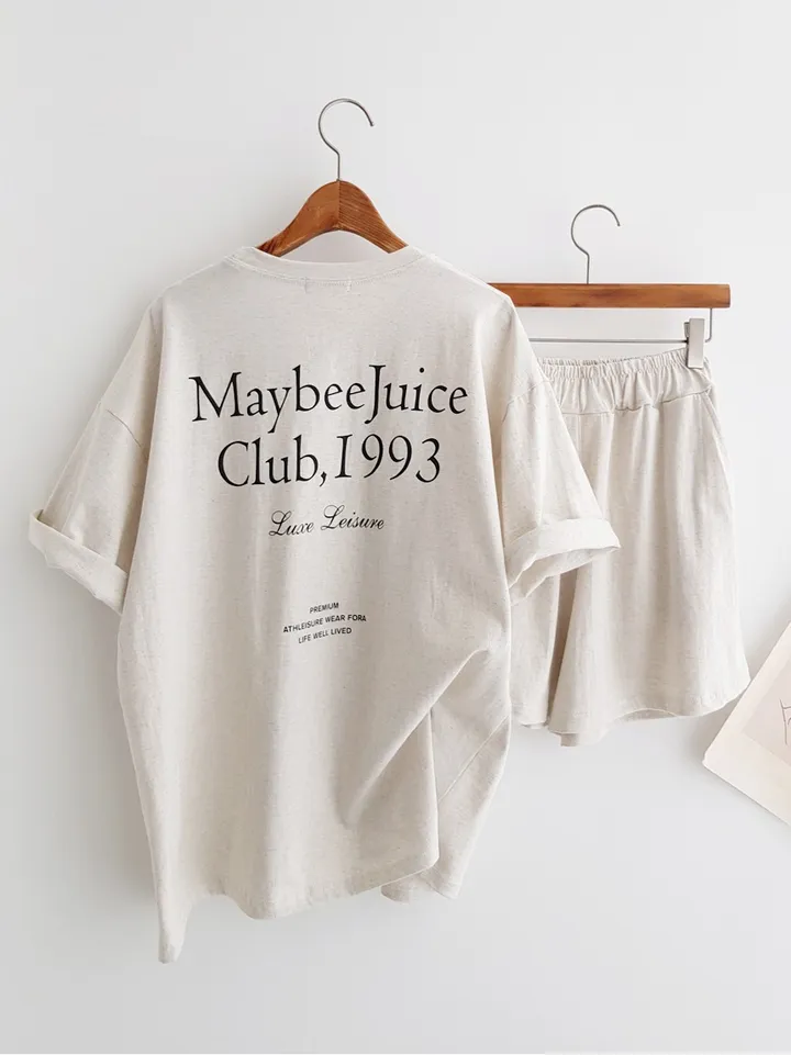 [세트가격!] Maybee 레터링 프린트 오버핏티셔츠 반팔 티셔츠 밴딩 반바지 홈웨어세트 여름파자마 트레이닝복 츄리닝세트 주말룩 여름휴가 바캉스룩 이지웨어세트 상세 이미지 8