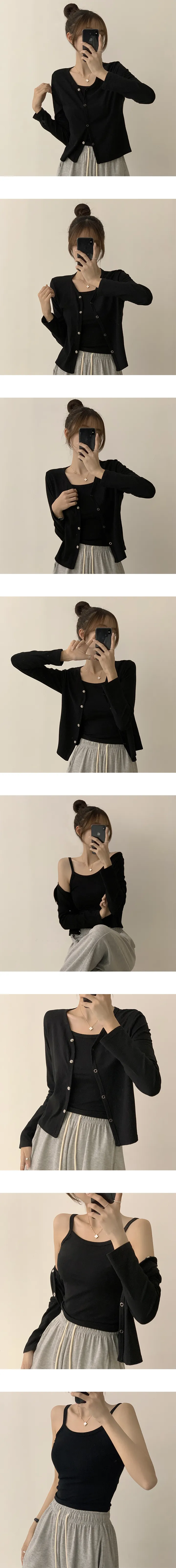 [가성비GOOD/나시 무료 증정] 코튼 세미 크롭 봄 아우터 긴팔 셔츠 남방 + 나시 세트 4color 상세 이미지 4