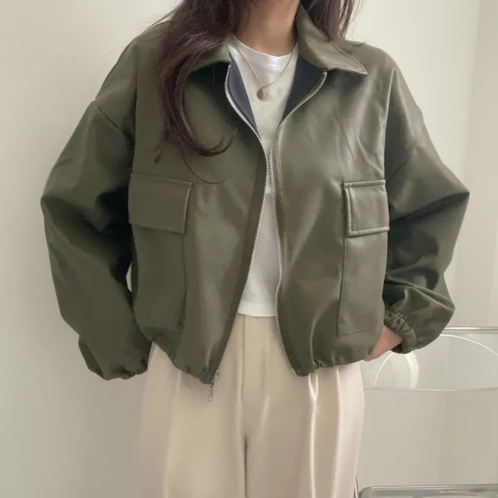 [투웨이/고퀄리티]레더 스트링 카라 크롭 라이더 숏자켓 3color 상세 이미지 47